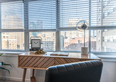 Desk placed at the windows with beautiful views of the city.