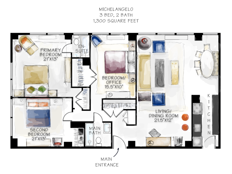 Michelangelo - 3 Bedroom, 2 Bath apartment - 1,300 square feet
