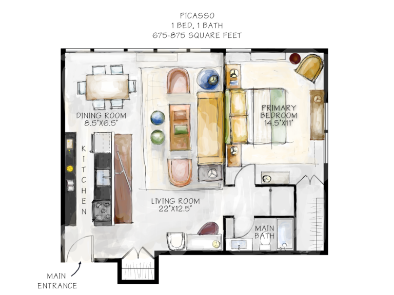 Picasso - 1 Bedroom, 1 Bath apartment - 675-875 square feet