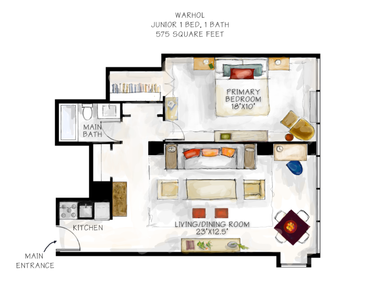 Warhol - Junior 1 Bedroom, 1 Bath apartment - 575 square feet